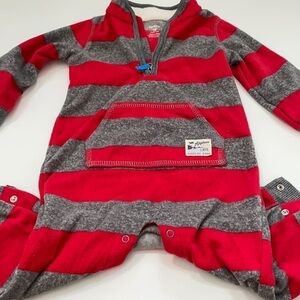 Cozy fleece body suit red grey striped 18M Unisex